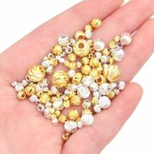 20-100 Stücke/Packung vermessingte gold-/silberfarbene facettierte runde Metallperlen, verschiedene Stile wählbar, schwerer Metall Chic DIY Schmuckherstellung Zubehör für Armband, Halskette, Anhängersperlen