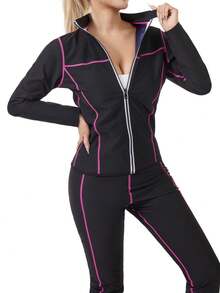 1set,Outdoor Sports Striped Long Sleeved Long Pants Shapewear Set, Suitable For Cycling, Hiking, Fitness, Yoga And Other Sports, Cross-Border Hot Selling Women's Long Sleeved Long Pants Coated Sweatsuit Set 1set,Outdoor Sports Sweatshirt Long Sleeved Long Pants Shapewear Set, Suitable For Yoga, Running, Cycling, Hiking And Other Sports, Cross-Border Hot Selling Women's Long Sleeved Long Pants Sweatshirt Set Workout Women Sets - Blue - View 3