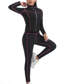 1set,Outdoor Sports Striped Long Sleeved Long Pants Shapewear Set, Suitable For Cycling, Hiking, Fitness, Yoga And Other Sports, Cross-Border Hot Selling Women's Long Sleeved Long Pants Coated Sweatsuit Set 1set,Outdoor Sports Sweatshirt Long Sleeved Long Pants Shapewear Set, Suitable For Yoga, Running, Cycling, Hiking And Other Sports, Cross-Border Hot Selling Women's Long Sleeved Long Pants Sweatshirt Set Workout Women Sets - Blue - View 6