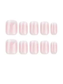 24 pezzi di unghie finte corte e quadrate in stile ombré minimalista, set di arte di unghie in gel, adatto per feste, balli o uso quotidiano
