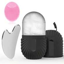 1pc/3pcs Ice Face Roller & Face Scrubber Facial Cleansing Brush & 304 Stainless Steel Gua Sha Tool Set, Skin Care Tool Beauty Set Face Massage Tool Roller Lifting Contouring Tool Reusable Face Wash Brush For Deep Cleaning Skin Care Set