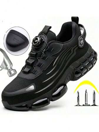 Unisex Rotating Button Air Cushion Safety Shoes, Steel Toe Shoes, Anti-Smash Anti-Puncture Work Shoes, Lightweight Breathable For Industrial, Construction, Warehouse Work, Protective Shoes, Suitable For Spring, Summer, Autumn, Winter (Please Choose Size According To Your Foot Length)