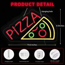 FOMZZE Neon-Schild mit Pizzaform, zur Pizzaladen-Dekoration, Pizzaform-Neonbeleuchtung, Pizza LED-Neonlichter, geeignet für Restaurant, Küche, Geschäft, Party, Geschenk, USB-Lampe kompatibel mit Laptop