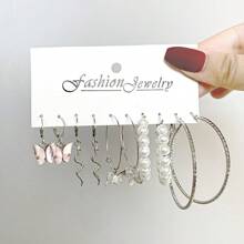 10prs Fashionable And Elegant Butterfly Pearl Earrings Set For Women