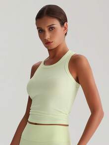 MASKERT Women's Top, Sports Top, Tight Fitting I-Shaped Back Yoga Top, Casual, Soft And Comfortable - Mint Green - View 4