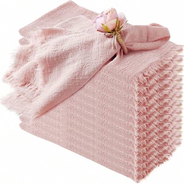 24 Pack Bulk Tassel Napkins 16.5x16.5 Inch, Soft Cotton Linen Country Style, Reusable, Washable Festive Square Tassel Napkins For Party, Wedding, Restaurant, Home, Decorative Accessories