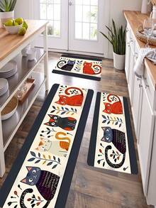 1/2pcs Multi Colored Cobalt Cat Element Pattern Printed Floor Mat, Perfect For Bedroom, Hallway, Living Room, Home Decoration, Indoor And Outdoor Door Mats, Home Decoration Carpets, Living Room And Bedroom - Multicolor - View 8