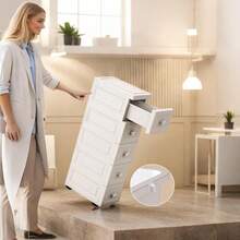 5层超薄缝隙收纳柜，超薄缝隙空间收纳柜，静音抽屉式滚动收纳车，抽屉式塑料收纳塔，可移动抽屉式收纳柜衣柜整理盒，用于衣服、内衣、化妆品、书籍、办公用品、浴室带抽屉的收纳盒，易于安装，适用于客厅、浴室、卧室、走廊，缝隙柜宽度25/18/15cm，防尘塑料收纳柜，白色/灰色