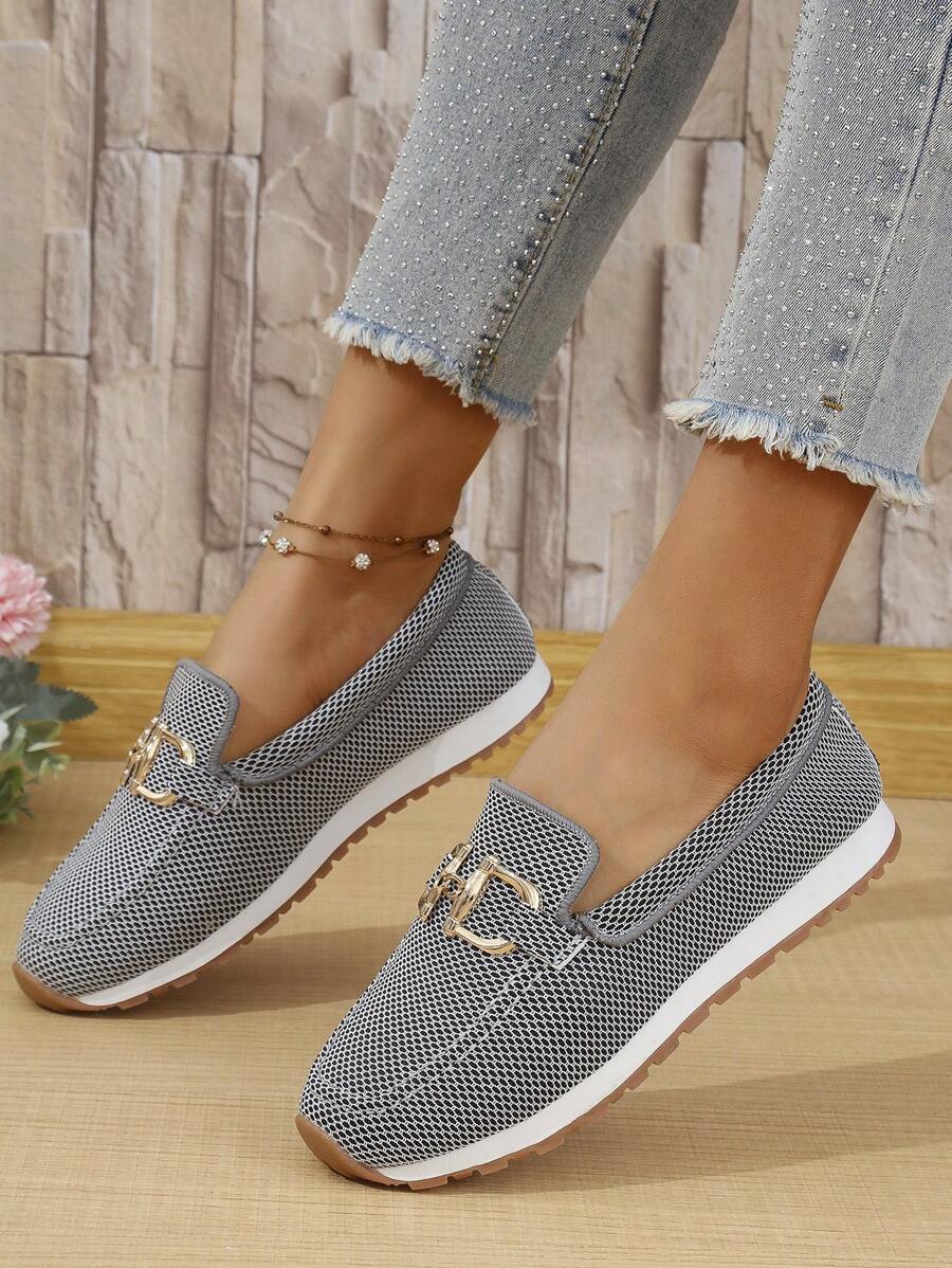 Nuevas Cómodas, Transpirables y Antideslizantes Mocasines Planos Casuales con Cadena de Metal en la Suela, Apropiados para Todas las Estaciones, para Mujeres