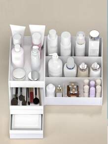 1 PIEZA Caja de almacenamiento de cosméticos con cajones - Organizador de escritorio para cuidado de la piel, perfume, lápiz labial y papelería - Perfecto para dormitorio, tocador y decoración de baño, para vacaciones en la playa, colección de baño, colección de dormitorio, gran capacidad