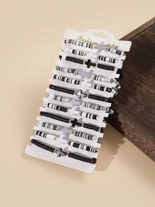 12 件套聚合物粘土和 CCB 树脂十字串珠多层手链，适合女性日常佩戴、海滩、派对、礼物