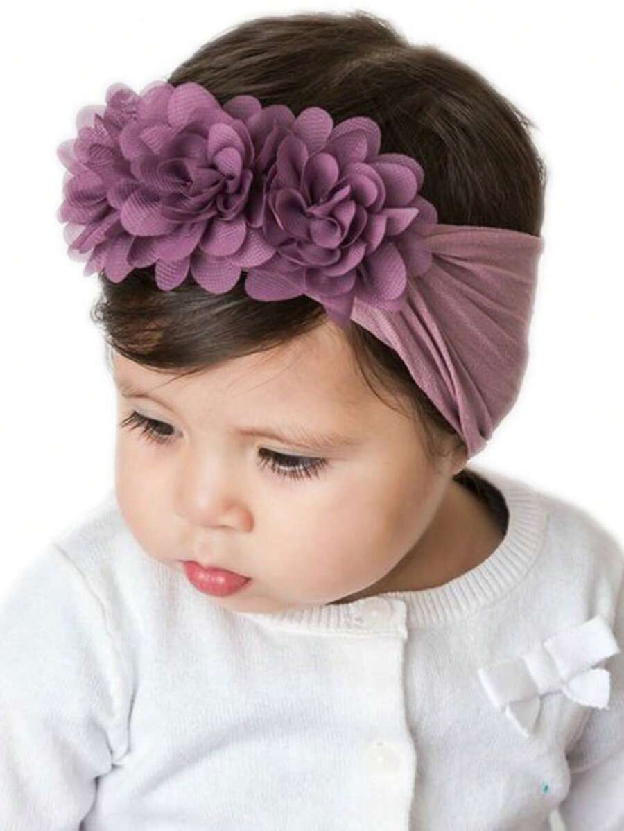 1pc Girls Light Pink Flower Decor Headband, Suitable For Toddlers, Little Girls, And Big Girls - Purple - View 1