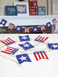 1 pezzo Decorazioni per il Memorial Day Ghirlanda patriottica, Decorazione appesa a fiocco a stelle rosse, bianche e blu per il 4 luglio, Stile rustico fattoria Decorazione per caminetto, parete, portico per il Giorno dell'Indipendenza - Multicolore - Visualizzare 3