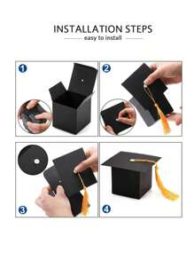 Set de 5 piezas/10 piezas/20 piezas Caja de regalo de caramelo con forma de birrete de graduación, Caja de galletas y chocolates para la fiesta de graduación, Decoración de mesa de graduación con borla dorada, Navidad