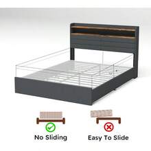 Queen Bed Frame With 4 Storage Drawers, Upholstered Platform Queen Size Bed Frame With Headboard, LED Light And Charging Station, No Box Spring Needed, Noise Free, Easy Assembly-6874 - Multicolor - View 5