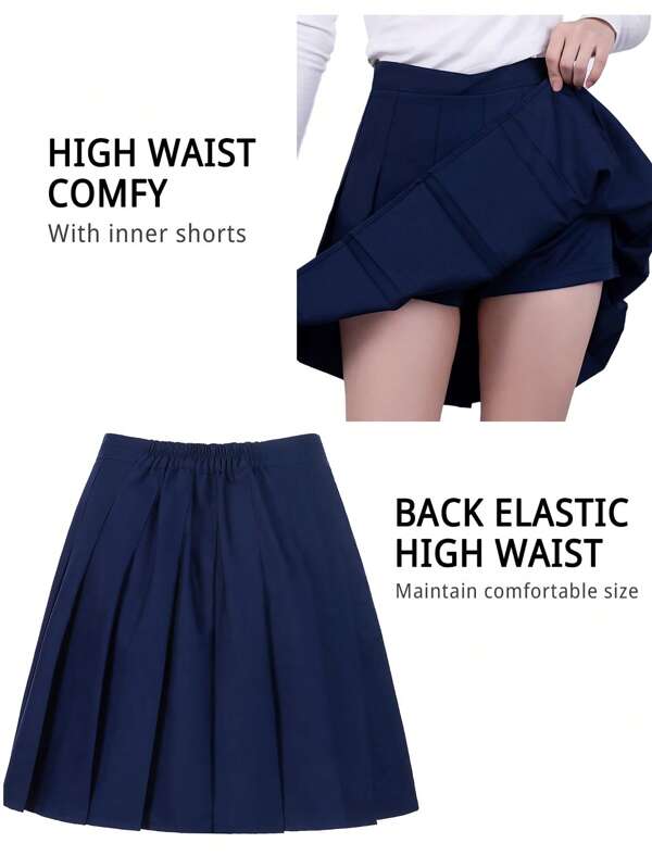 Tween Girls Skirt Stretchy Waist Tennis Skirt Short Casual Pleated Skater Skirt Uniform Skirt Navy Blue Suitable For Daily Wear Casual Occasion Size 6-14Y