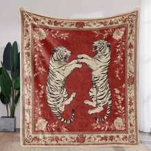 Vintage Style Tiger Print Flannel Throw Blanket - Soft, Warm, And Comfortable For Sofa, Bed, Car, Office, Camping, Travel - All-Season Knitted Polyester Blanket With Digital Print - Ideal Gift For All Occasions - Multicolor - View 4