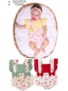 Girls Summer Overalls Printed Romper - Yellow - View 2