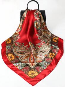 1pc Women Bandana Bohemian Paisley Printed Women Satin Scarf, Elegant Casual Headscarf/Shawl For Daily Life And Sun Protection