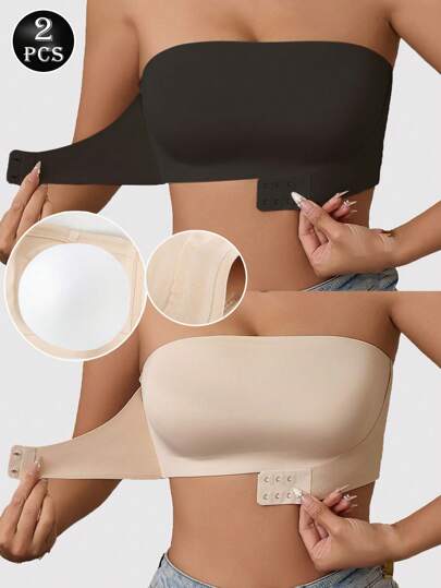 2PCS Sexy Strapless Bras Seamless Invisible Bra Push Up Lingerie Set Two Pieces Set Front Closure Tube Tops Wireless Wedding Bra Breathable Lingerie Underwear