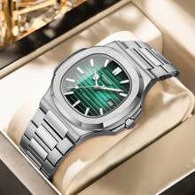 1 pièce Montre pour homme, cadran carré, étanche 50 m, boîtier en acier inoxydable 316 anti-rouille, lumineux, mouvement à quartz japonais importé - Haute qualité, pile japonaise longue durée, calendrier, garde-temps précis. Cadeau d'anniversaire, fête des pères, mariage, souvenir, rentrée scolaire