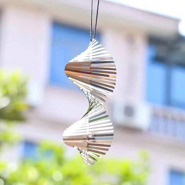 Colgante decorativo para el jardín con espiral giratoria 3D con forma de espina de pescado, campanillas de viento y reflectante como ahuyentador de pájaros
