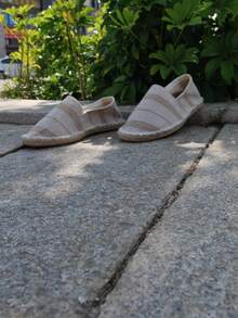 Casual Linen Rope Sole Canvas Shoes, Woven Breathable Flat Loafers, Lightweight Non-Slip Fisherman Shoes, Couples Hand-Woven Linen Bottom Shoes, Available In Black, White And Brown Colors (Note: Shoes Have A Relatively Narrow Toe Box And Hard Sole, Recommend Sizing Up For Wide Feet, And The Handmade Shoes Have Relatively Rough Workmanship) - Beige - View 11