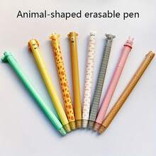 8 支可爱动物形状可旋转可擦圆珠笔，书写流畅，墨水可擦除，适合学生用于考试、标记和记笔记的学校用品，返校