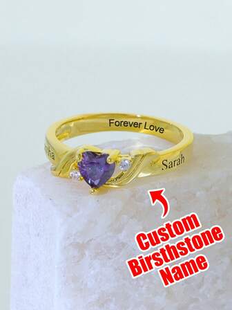 골드 틴트 마감과 하트 모양 디자인의 우아한 구리 반지, 멋진 보라색 탄생석과 반짝이는 액센트 다이아몬드 특징 - 가족, 엄마, 할머니, 연인 및 가장 친한 친구를 위한 맞춤형 이름 - 생일, 기념일, 발렌타인데이, 크리스마스, 졸업 및 소중한 순간을 위한 이상적인 선물