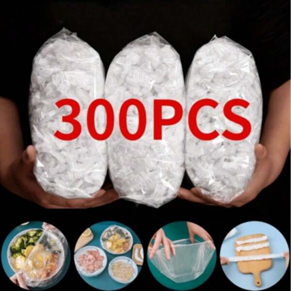 100/200/300pcs Cling Wrap, Disposable Plastic Wrap, Airtight Dust-Proof Refrigerator Covers For Leftover Food, Fruits & Vegetables, Kitchen Accessories