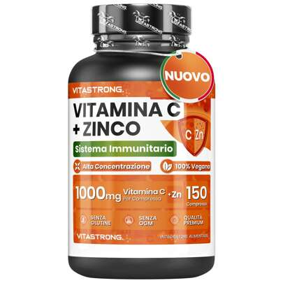 Vitastrong Vitamina C 1000mg con Zinco Vitastrong, 150 Compresse Vegan (5 Mesi di Scorta), Alto Dosaggio per Difese Immunitarie, Qualità Premium con Vitamina C Pura