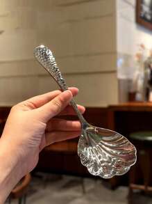 1 pieza/ 2 piezas Cuchara de servir de acero inoxidable con forma de concha, cuchara de sopa y fideos de mango largo, para usar en restaurantes/hoteles/hogar, cuchara de acero inoxidable 304 para helado, útiles escolares