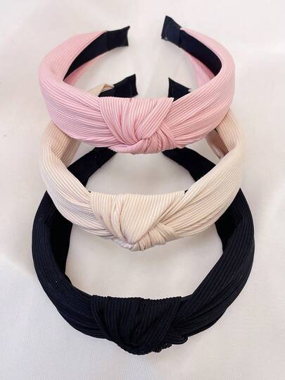 3 件套女士打结简约纯色面料头带，适合日常户外使用发带发箍