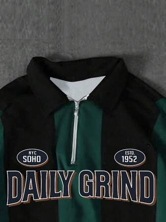 男士休闲条纹 Polo 衫，撞色套头短袖上衣，适合夏季