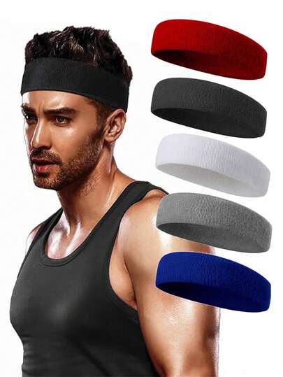 4 piezas de diademas deportivas casuales de color liso - Diademas de felpa que absorben la humedad y el sudor, adecuadas para tenis, baloncesto, correr, gimnasio, ejercicio, accesorios para hombres
