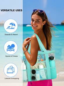 Solid Color, Foldable, Suitable For Swimming And Fitness, Also For Bathroom Toy Storage, Lightweight, Large Capacity, Portable Mesh Beach Bag, Perfect For Family Trips, Vacations, Vacations, Beaches, Camping And Hiking Schoolbags, Large Capacity, Portable, Suitable For Teen Girls And College Students, Perfect For Returning To School, College, Junior High School And Senior High School