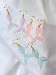 1 par de pendientes elegantes y encantadores con diseño de sirena, pendientes iridiscentes con diseño de océano, pendientes de verano con tema oceánico, hechos de material acrílico, ligeros y con estilo, perfectos para la playa, un gran regalo para seres queridos y amigos