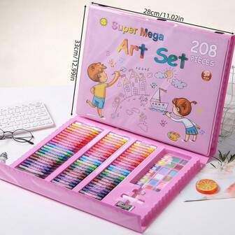 208/150/42 Pieces Of Children's Painting Set, Watercolor Pen Set, Painting Tool Set, Colored Pencils, Crayons, Oil Painting Sticks, Colored Cakes, Art Painting Box, Colored Pens, Complete Set Of Brushes, Gift Box, Painting Colorful Childhood Oil Paintings, Colorful Paintings, Ideal Christmas And Birthday Gifts For Children,Back To School