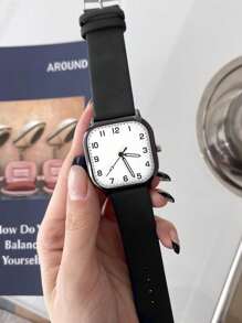 1 pieza Reloj de pulsera de cuarzo clásico y de moda para hombre con correa y esfera cuadrada, diseño minimalista casual, sin caja