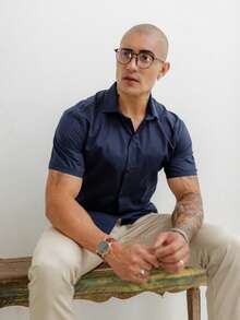 Men's Short Sleeve Shirt Premium Quality Light And Fresh Fabric Easy To Iron - 青碧色 - 查看 8
