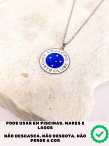 Necklace Cord Chain 55cm Unisex Pendant Team Cruzeiro Sports Club Raposa Celeste Stainless Steel - 銀色 - 查看 6