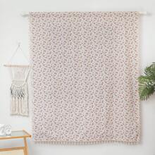 1pc Pink Floral Curtain With Tassels, Suitable For Dining Room, Cafe, Bedroom, Living Room, Kitchen, Year-Round Home Use