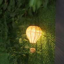 1pc Rattan Solar Lantern With Flickering Flame Effect, Solar Powered Hot Air Balloon Design, Outdoor Garden Patio Hanging Decor Lights, Holiday Decoration Room Decor Bedroom Decor Home Decor Wall Decor - Multicolor - View 1