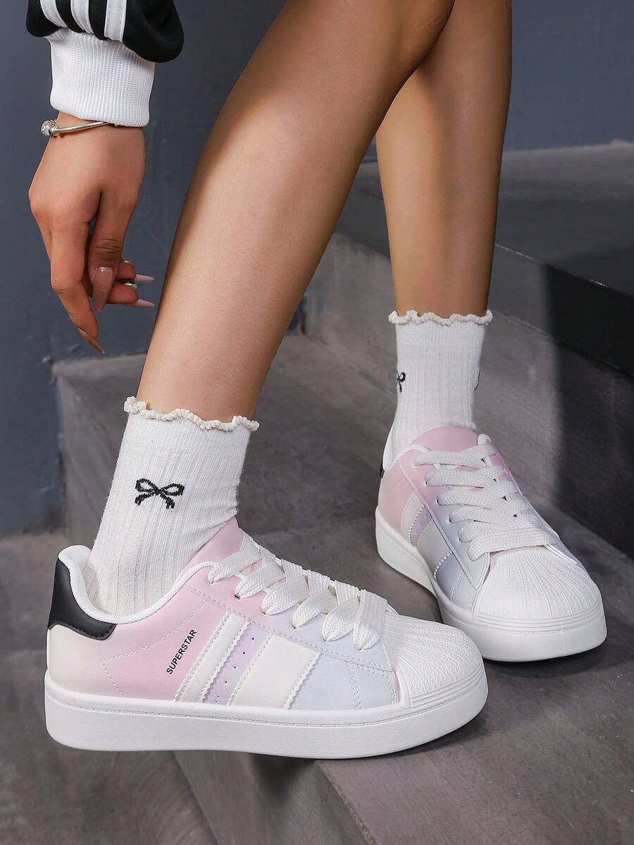 Damen Lässig Sport Sneaker, College Stil Farbverlauf, vielseitig für den Weg zur Arbeit und Outdoor - Pink - Übersicht 1