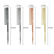 1pc New Electroplated Pointed Tip Aluminum Hair Comb, Women Hair Dyeing Sectioning Teasing Salon Hairstyling Brush, Heat Resistant Anti-Static Comb With Spiral Non-Slip Handle And Fine Teeth, Back To School, Travel Holiday Essentials, Hair Accessories For Women, Brush, Detangling Brush, Ball Brush, Mini Hair Brush Set, Wooden Comb, Hair Brush, Hairdressing Equipment, Hairstyle, Hairdressing, Hair Brush, Brush Hair Brush Set, Comb Hair, Comb For Curls, Detangling Brush, Hair Brush For Women, Barber Accessories, Barbershop, Hairdressing Equipment