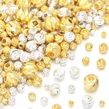 20-100 Stücke/Packung vermessingte gold-/silberfarbene facettierte runde Metallperlen, verschiedene Stile wählbar, schwerer Metall Chic DIY Schmuckherstellung Zubehör für Armband, Halskette, Anhängersperlen