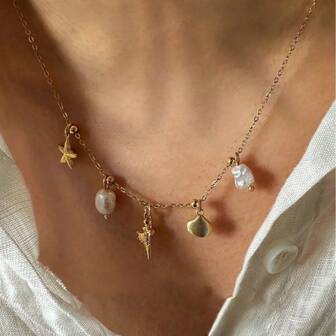 1pc 925 Sterling Silver Ocean Theme Seashell Pearl Starfish Necklace For Women, Vintage Luxurious High-End Dainty Choker Collar Clavicle Chain With Gift Box Packaging