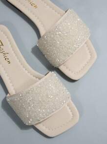 Women's Strap Crystal Embellished Slide Sandals, Summer Casual Versatile Outdoor Plastic Flat Slippers