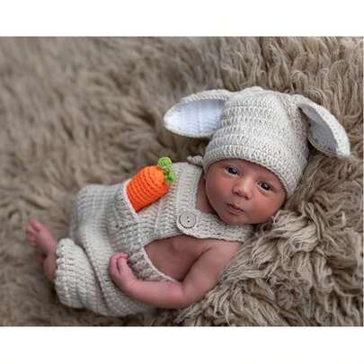 New Handmade Crochet Bunny Set Cute Newborn Photography Props Overalls & Carrot Decor Baby Shower Easter Gifts Things For Girls/Boys