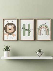 3pcs Custom Frameless Children's Posters Animal Wall Art Prints, Personalised Name, Boho, Lion, Rainbow, Child Kids Decor, Kids Room Decoration Poster, Watercolor Wall Art Pictures Kids Bedroom Home Decoration, Thanksgiving Gifts, Unique Christmas Gifts, Christmas Gifts, New Year Gifts, Birthday Gifts Back To School, Multi-Functional, Ornamental, Letter, Stylish, Modern, Colorful, Cute, Adorable, Casual, Custom, Personalised, Unique, Customized, Ideal Gifts For Her, Chic Autumn, Kids, Customized Nursery Decor - Multicolor - View 5
